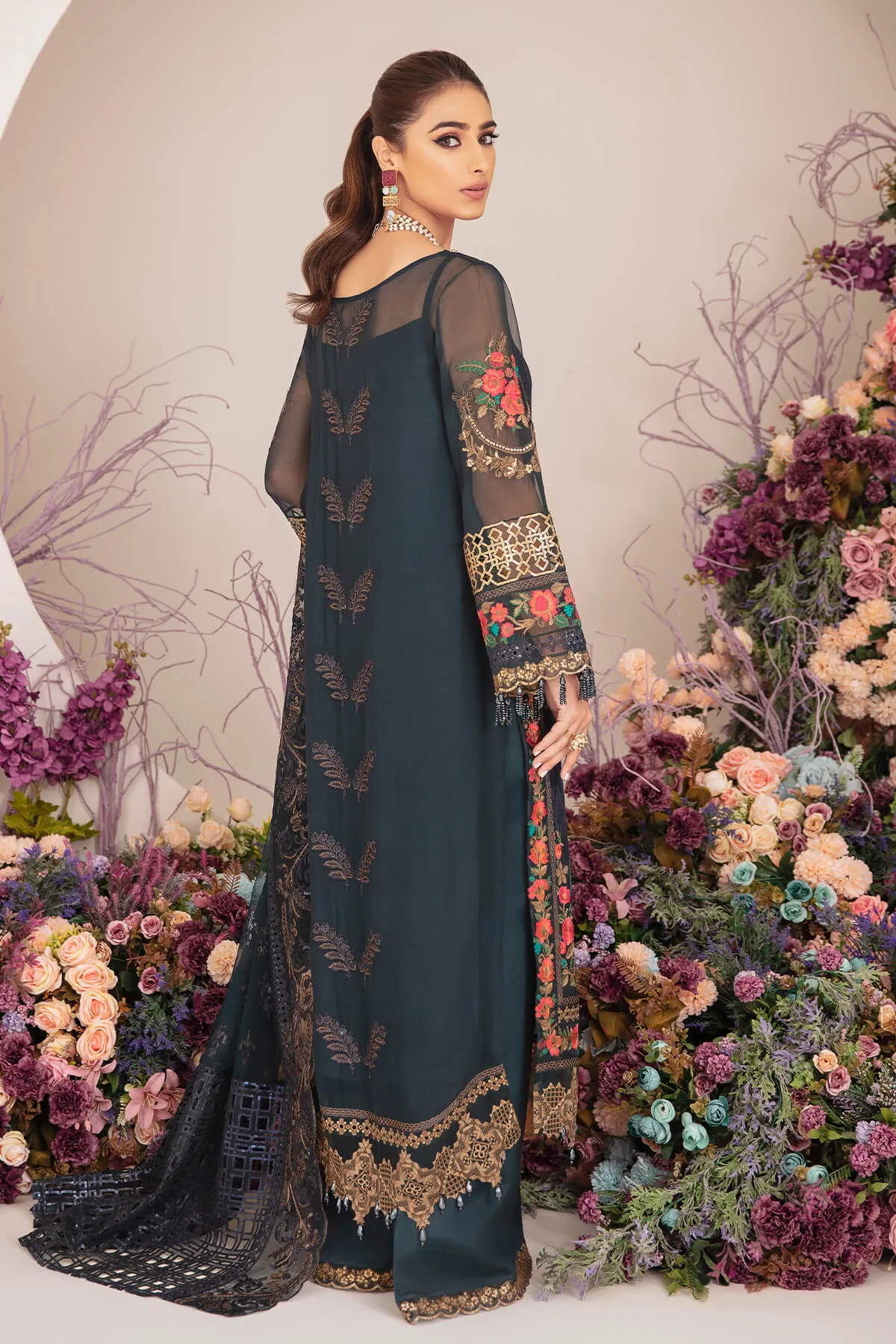 Traditional Black Embroidered Pakistani Salwar Kameez Dupatta Suit