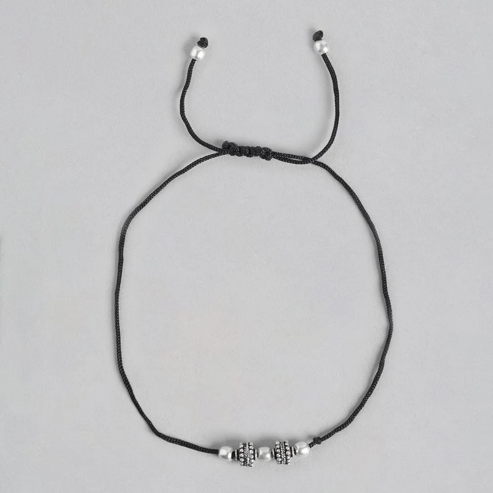 Tribal Beads Thread Silver Anklet