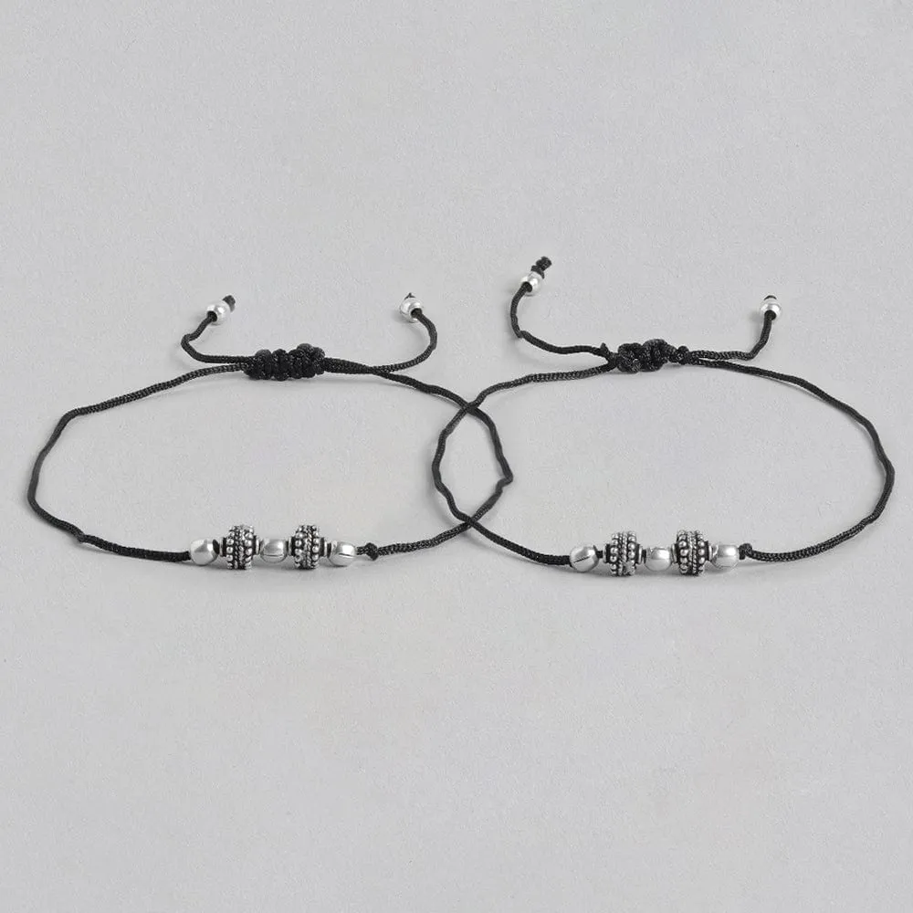Tribal Beads Thread Silver Anklet