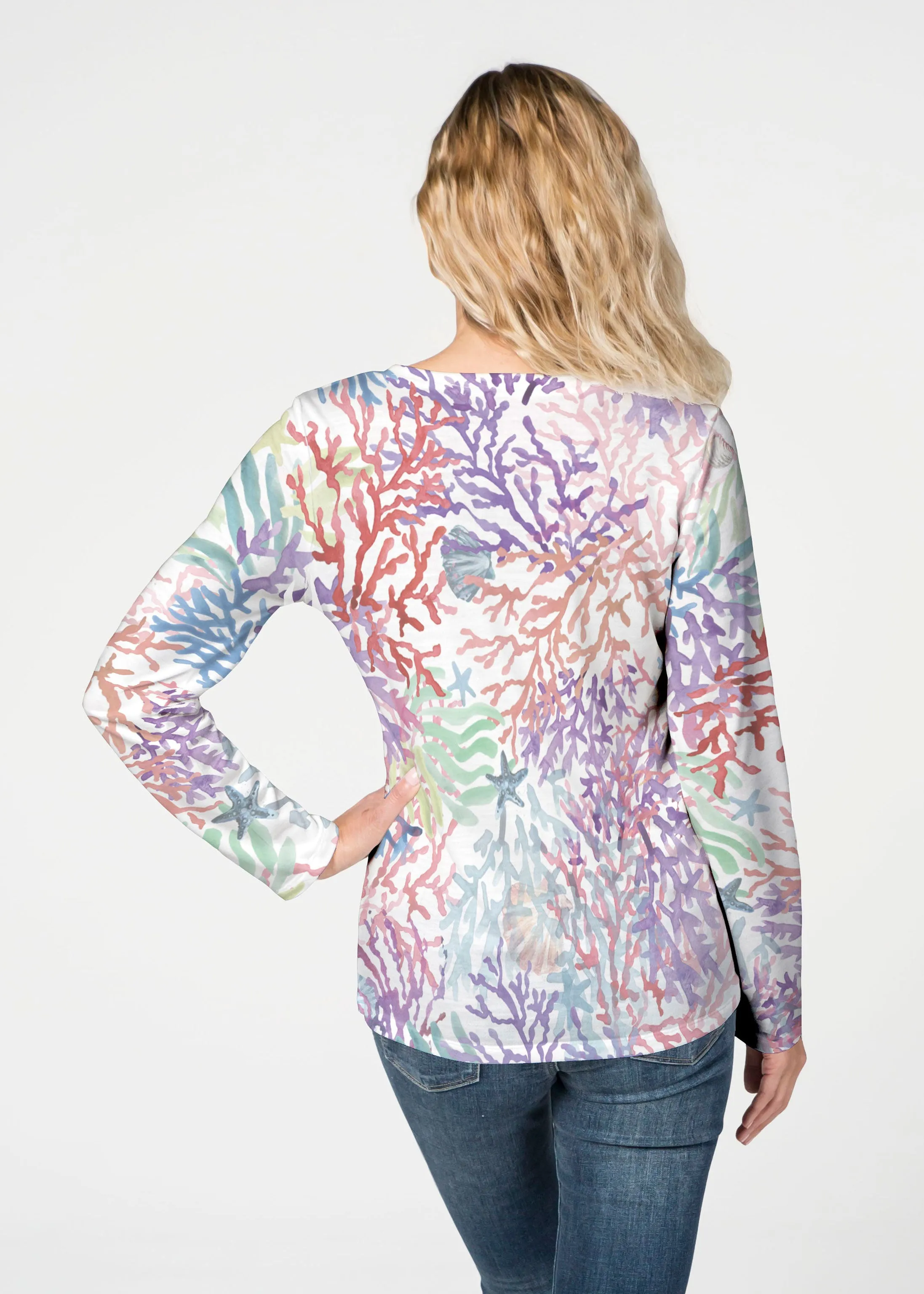Tropic Coral (8112) ~ French Terry V-neck Top