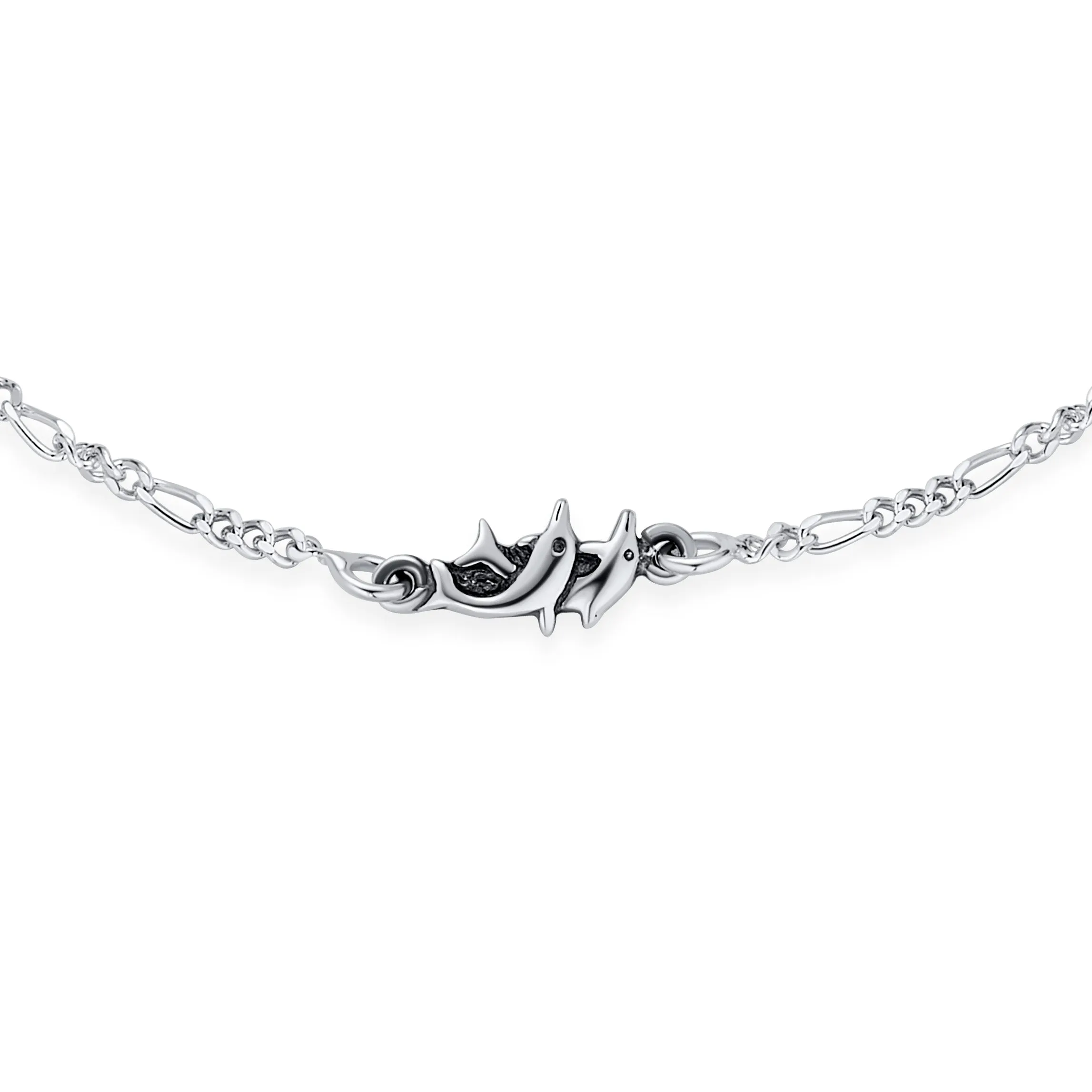 Tropical Charm Dolphins Anklet Ankle Bracelet Sterling Silver 9-10 Inch