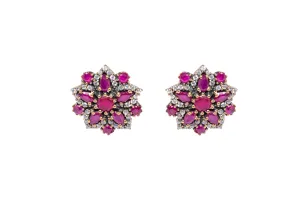 Turkish Silver Blossoming Magenta Stud Earrings