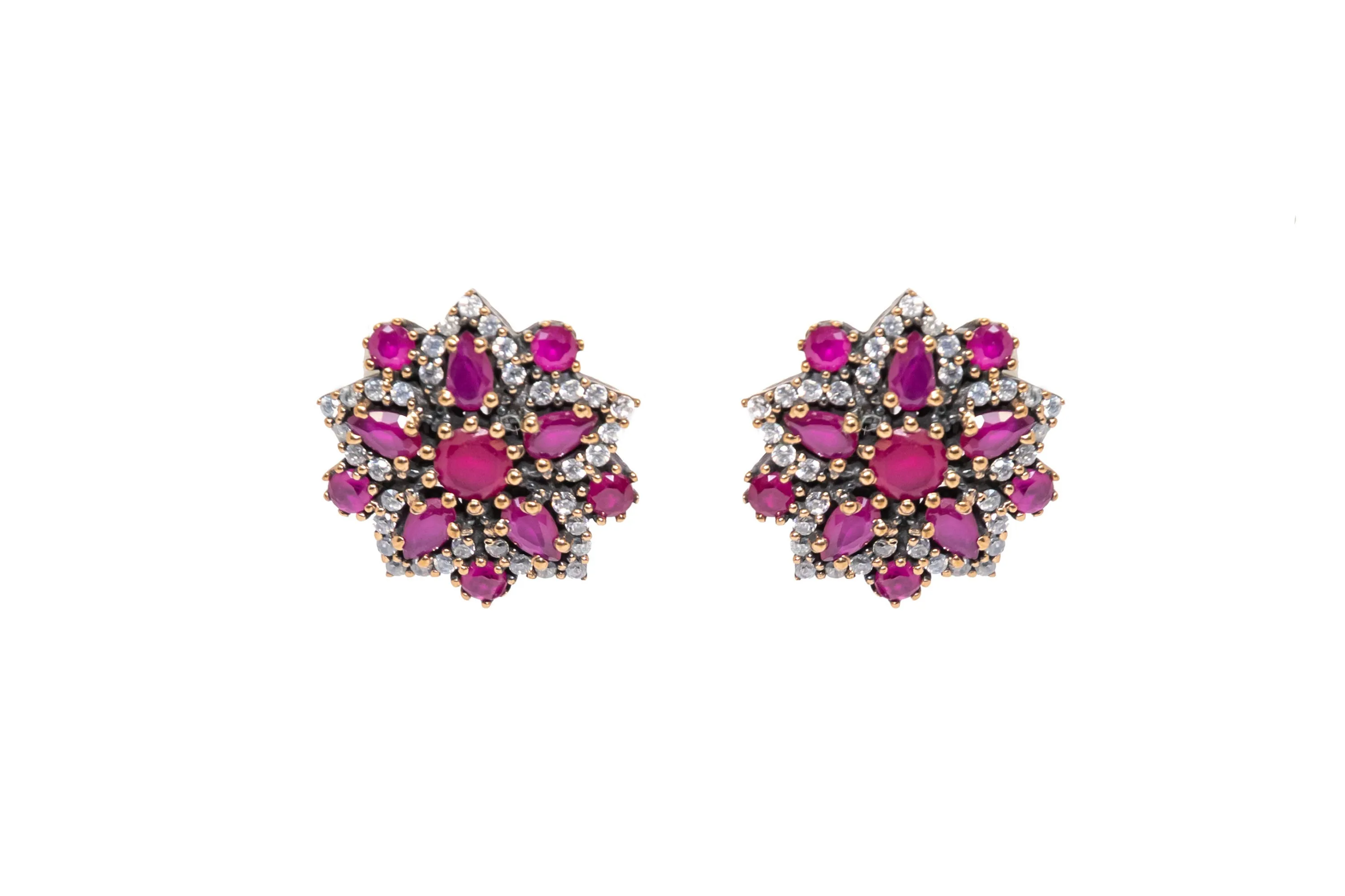 Turkish Silver Blossoming Magenta Stud Earrings