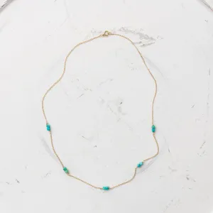 Turquoise Cube Station Necklace in Gold