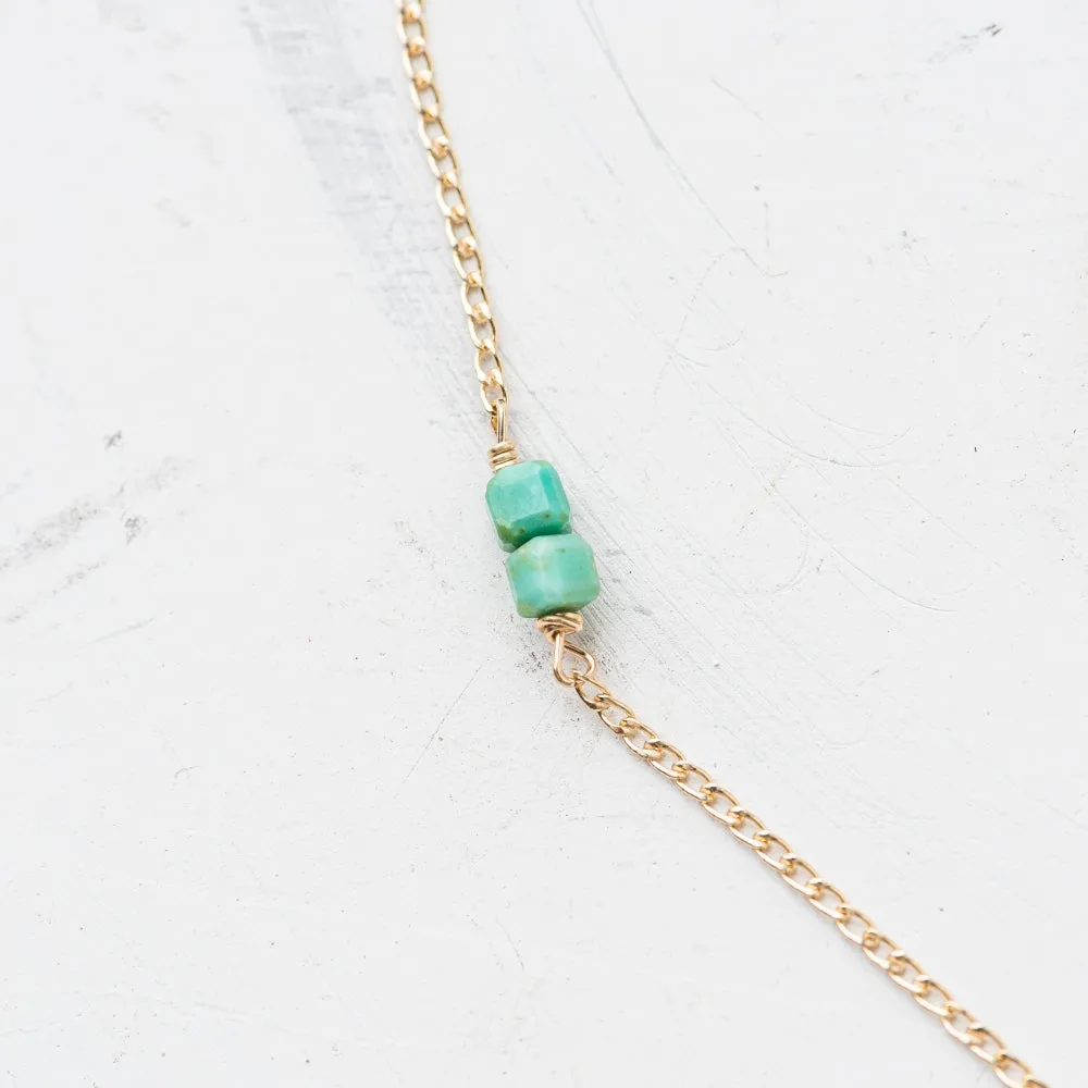 Turquoise Cube Station Necklace in Gold