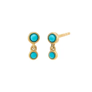 Turquoise Double Bezel Shaker Stud Earring 14K