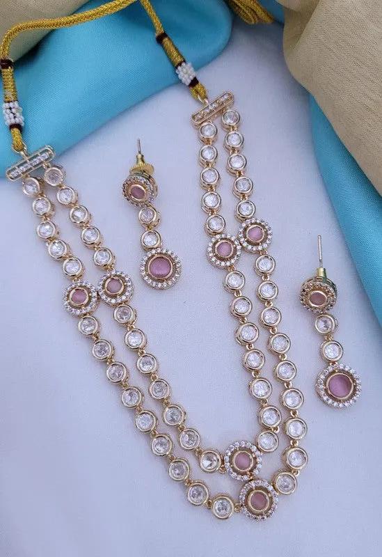 Two Layered Polki Stone Necklace Set with Earrings