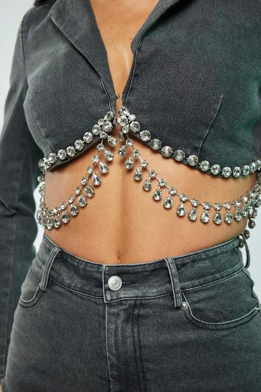 Two Piece Denim Set Rhinestones detail