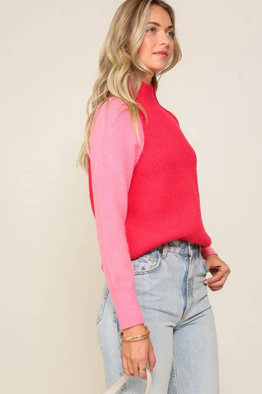 Two Tone Raglan Mock Sweater