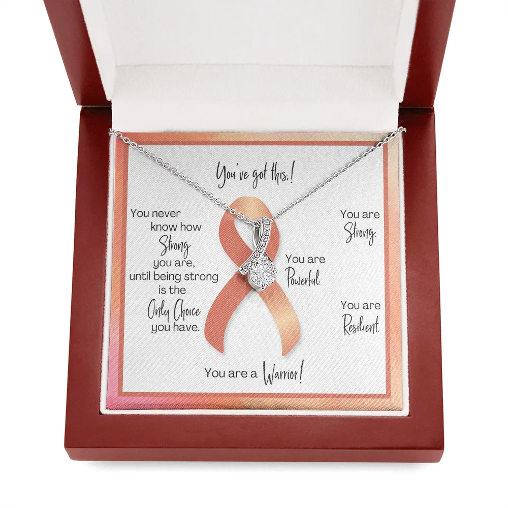 Uterine Cancer Warrior | Ribbon Necklace | Gift for Endometrial Cancer Support, Survivor, Fighter