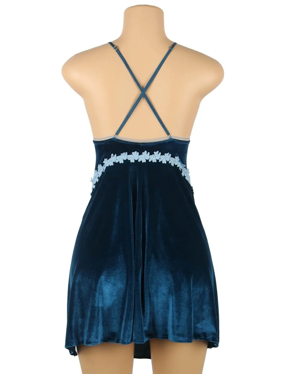 Velour Sexy Sling Delicate Flower Charming Open Back Ladies Pajamas