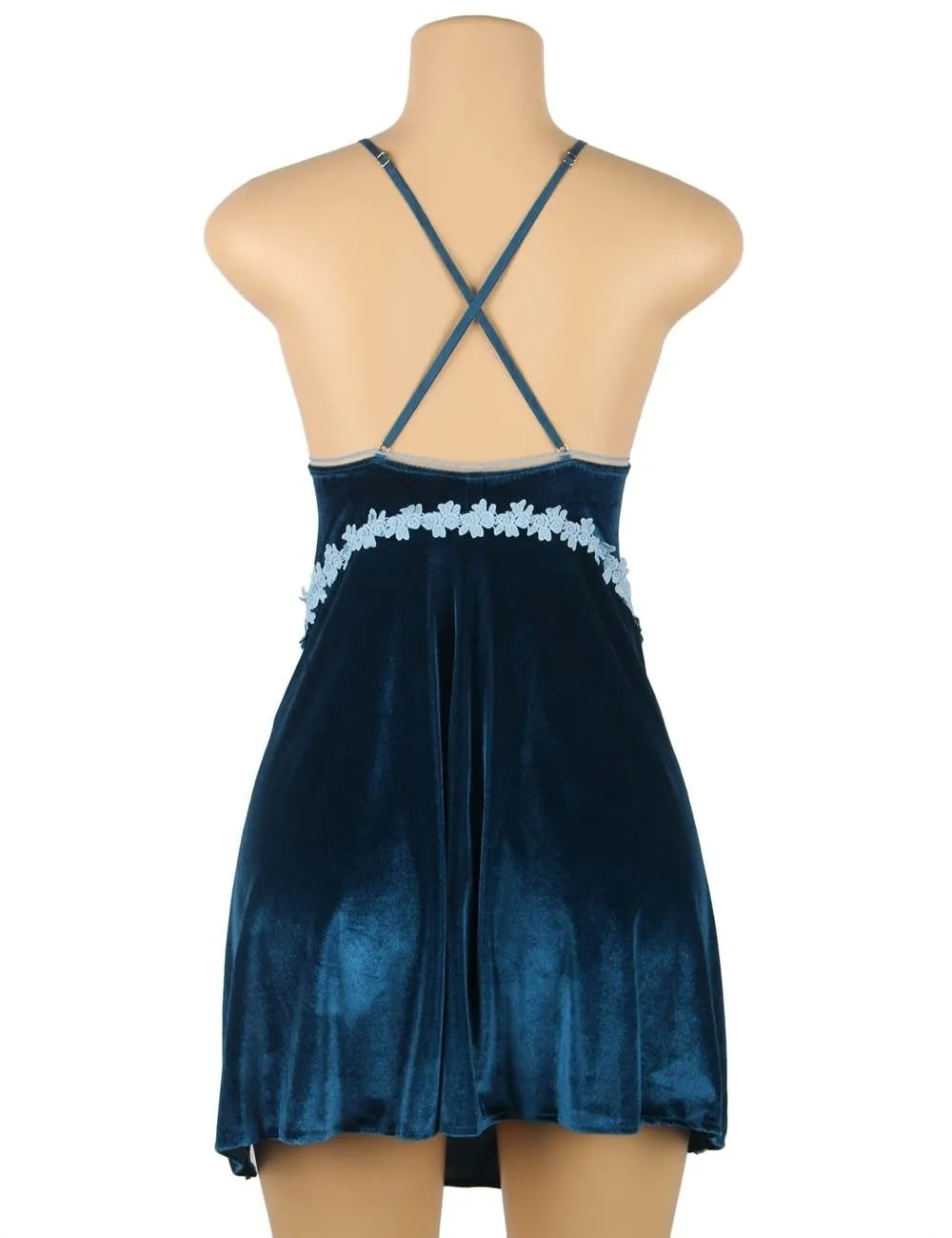 Velour Sexy Sling Delicate Flower Charming Open Back Ladies Pajamas