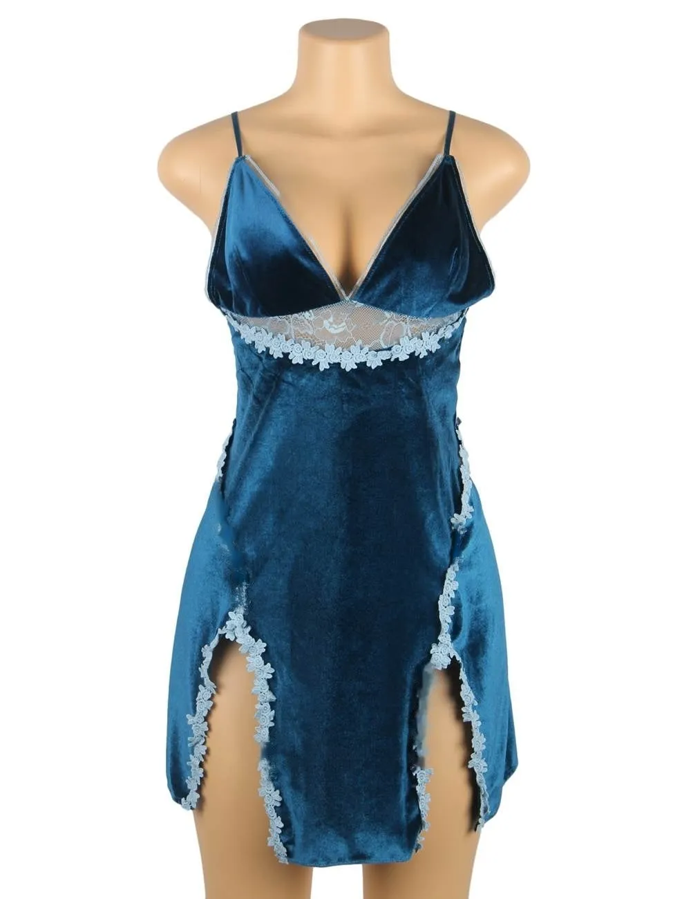 Velour Sexy Sling Delicate Flower Charming Open Back Ladies Pajamas
