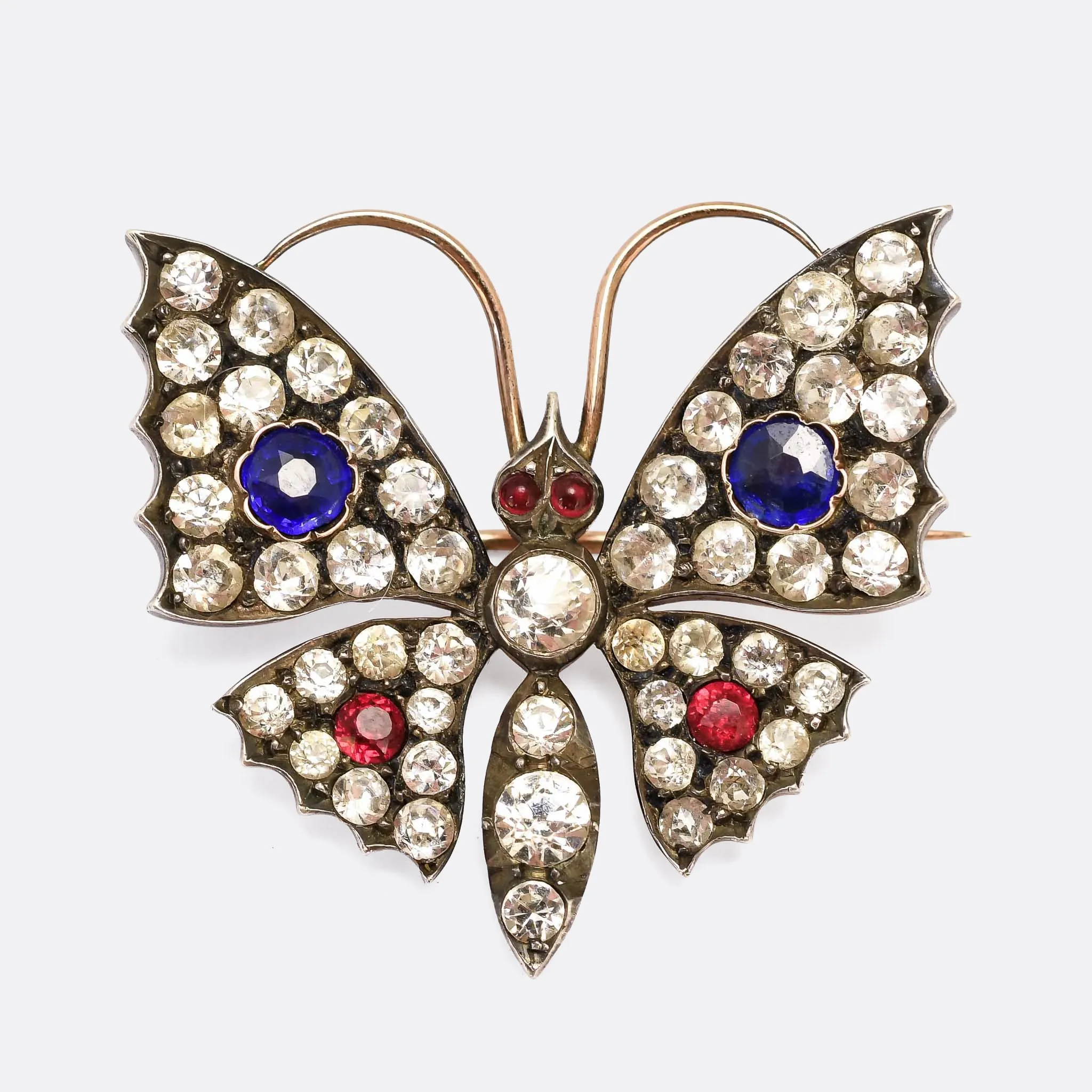 Victorian Red White & Blue Paste Butterfly Brooch