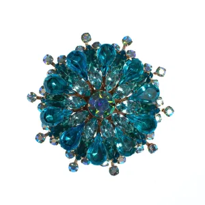 Vintage Aqua Blue Medallion Rhinestone Brooch