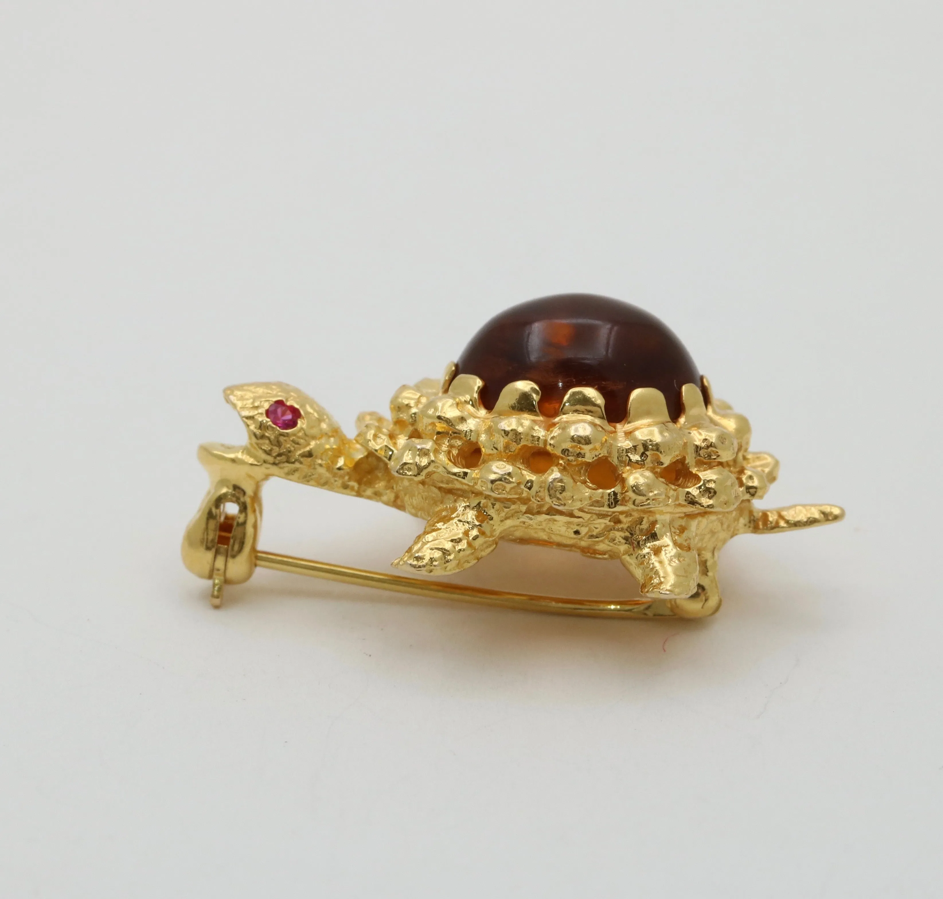 Vintage Citrine and 18K Gold Turtle Pin, 1 of 4