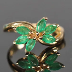 Vintage emerald twisted cluster ring in 14k yellow gold