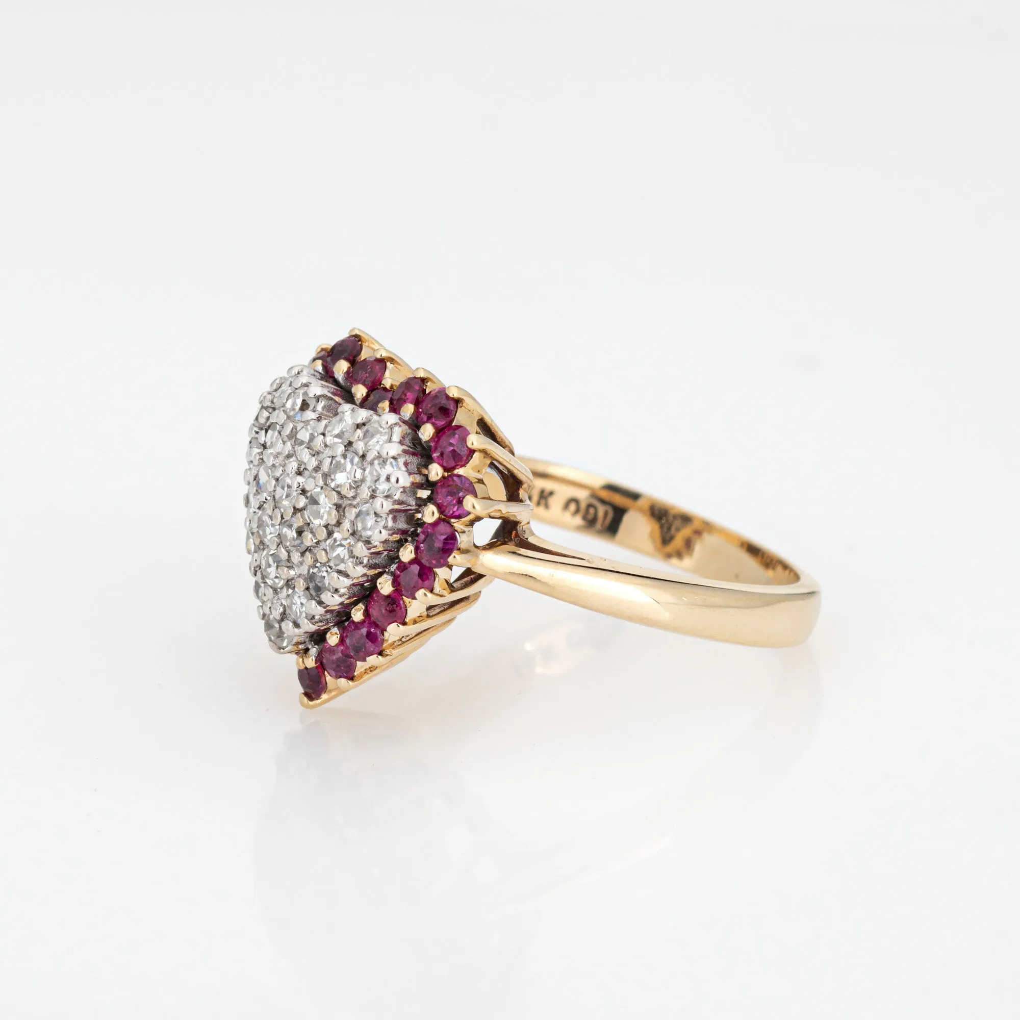 Vintage Pave Diamond Ruby Heart Ring 14k Yellow Gold Sz 5 Cocktail Fine Jewelry