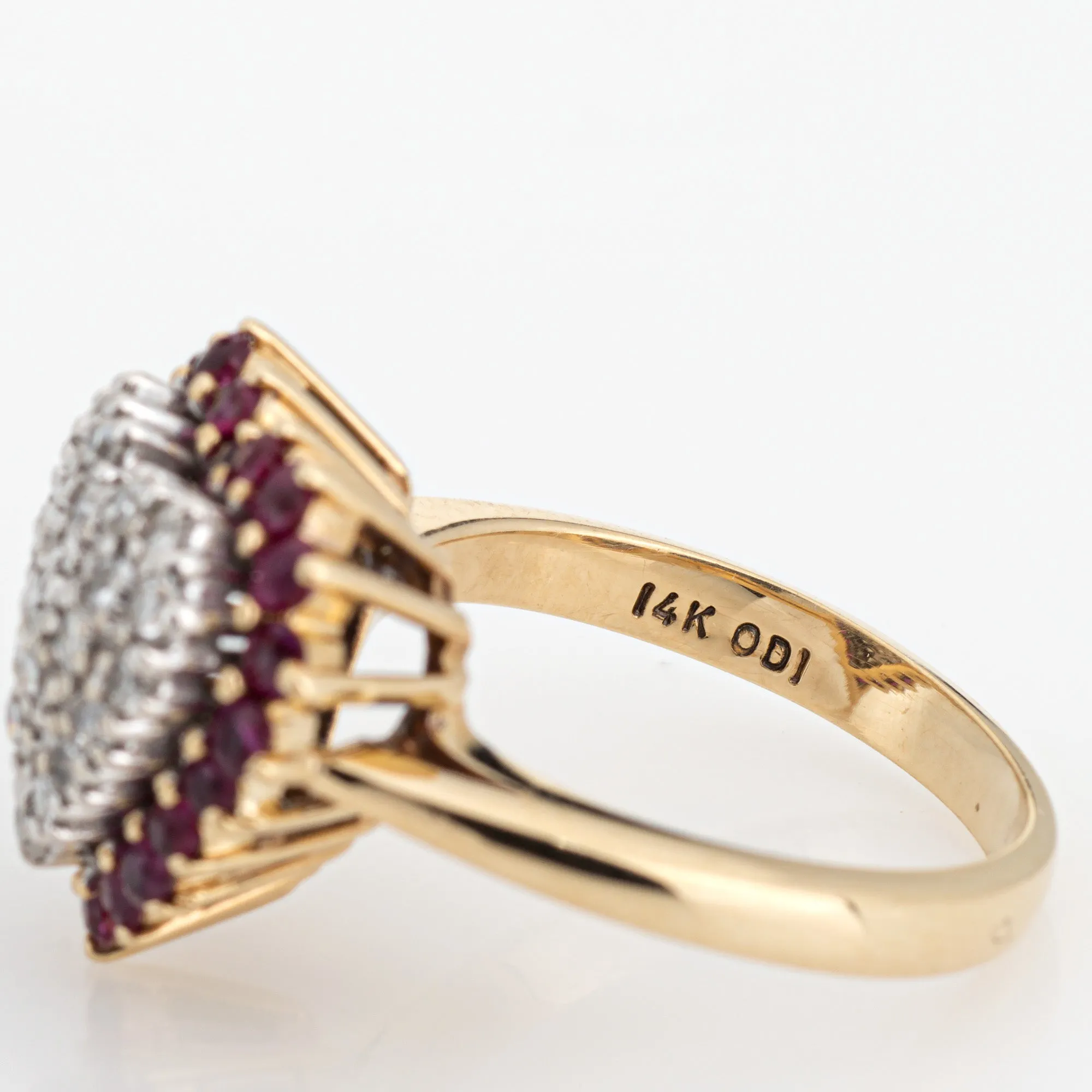 Vintage Pave Diamond Ruby Heart Ring 14k Yellow Gold Sz 5 Cocktail Fine Jewelry