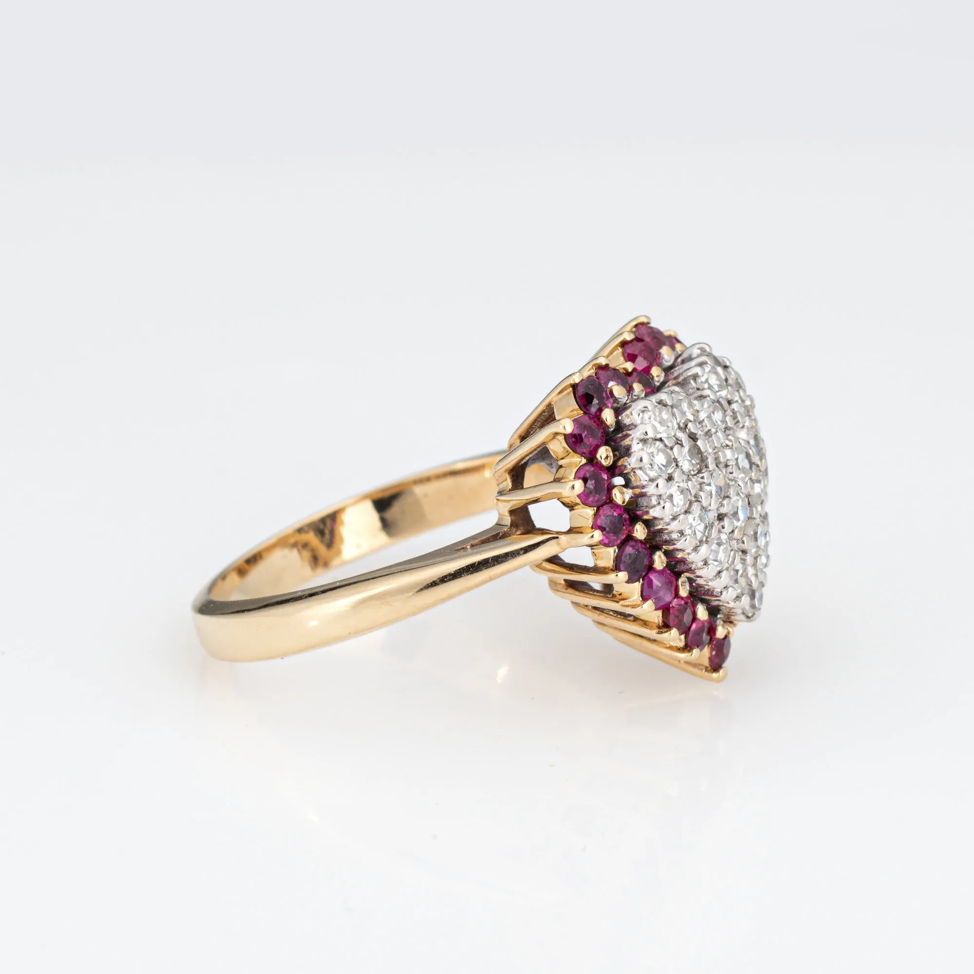 Vintage Pave Diamond Ruby Heart Ring 14k Yellow Gold Sz 5 Cocktail Fine Jewelry