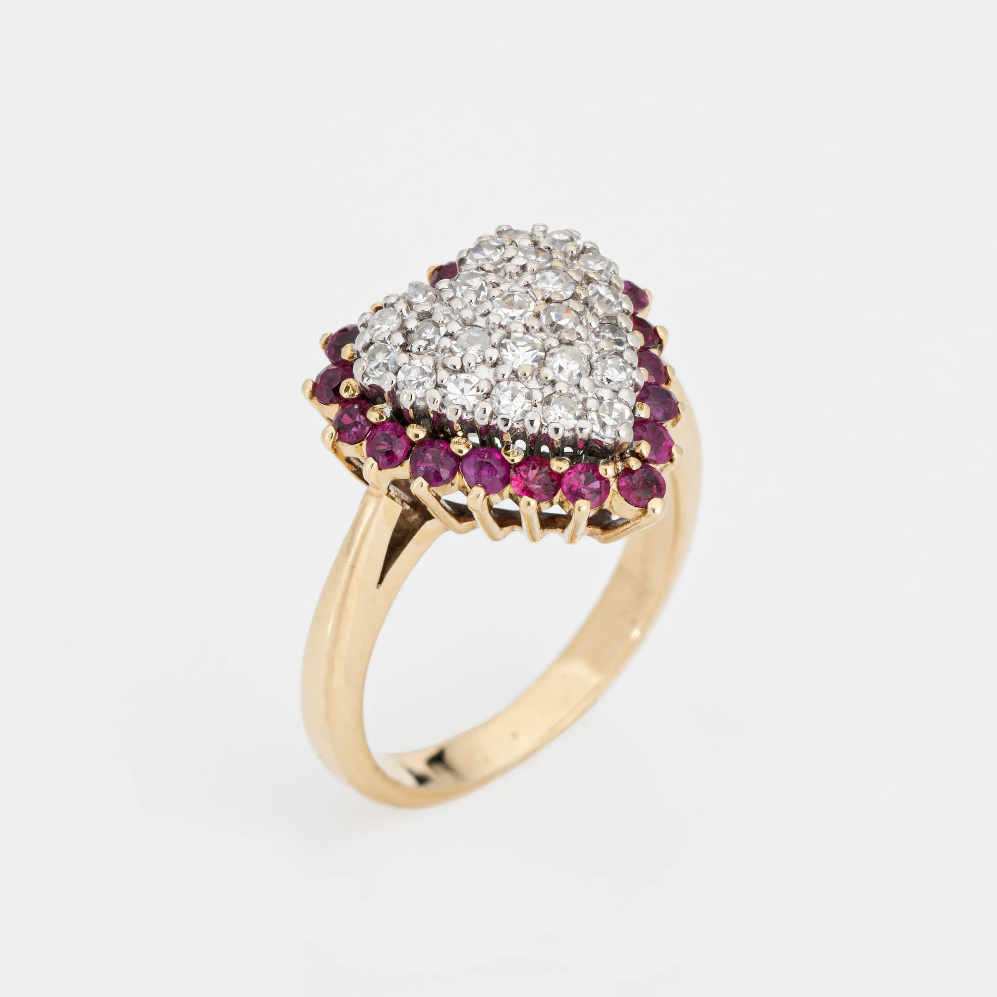 Vintage Pave Diamond Ruby Heart Ring 14k Yellow Gold Sz 5 Cocktail Fine Jewelry