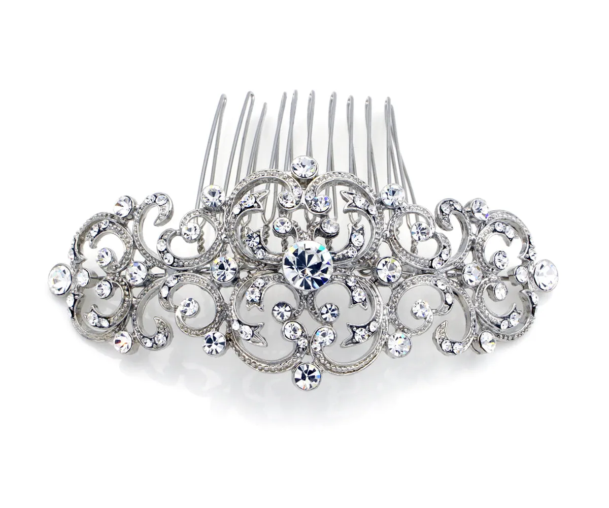 Vintage Swirl Rhinestone Comb Headpiece