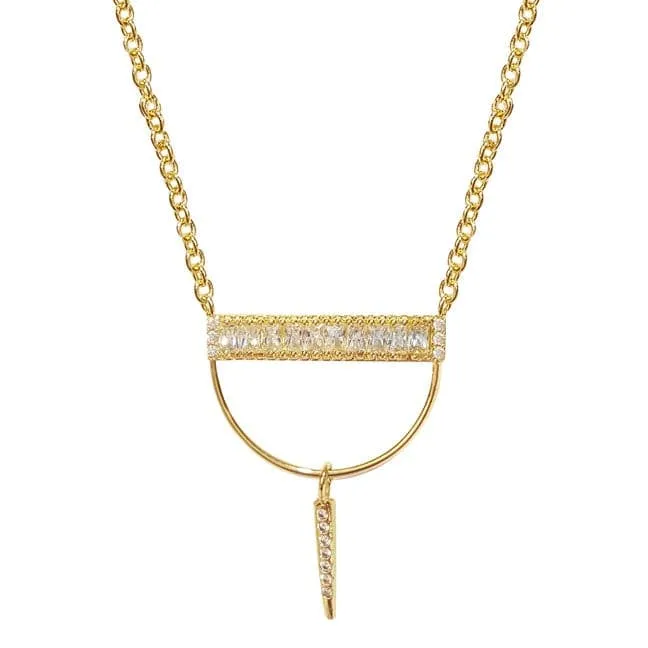 Vita Gold Pendant Necklace with Crystal Bar and Drop Charm