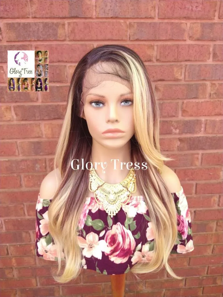Wavy Lace Front Wig, Money Piece Highlights, Blonde Wig, Blonde Wig, Glory Tress, Wigs, Wig, 13 x 7 Free Parting, ON SALE  // GLOW