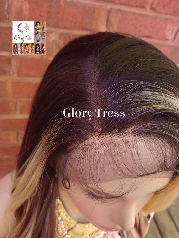Wavy Lace Front Wig, Money Piece Highlights, Blonde Wig, Blonde Wig, Glory Tress, Wigs, Wig, 13 x 7 Free Parting, ON SALE  // GLOW