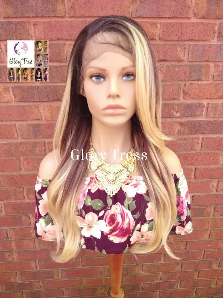 Wavy Lace Front Wig, Money Piece Highlights, Blonde Wig, Blonde Wig, Glory Tress, Wigs, Wig, 13 x 7 Free Parting, ON SALE  // GLOW