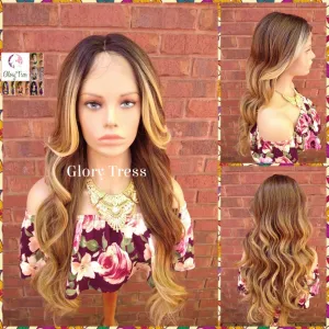 Wavy Lace Front Wig, Money Piece Highlights, Blonde Wig, Blonde Wig, Glory Tress, Wigs, Wig, Heat Safe, On Sale // Lily