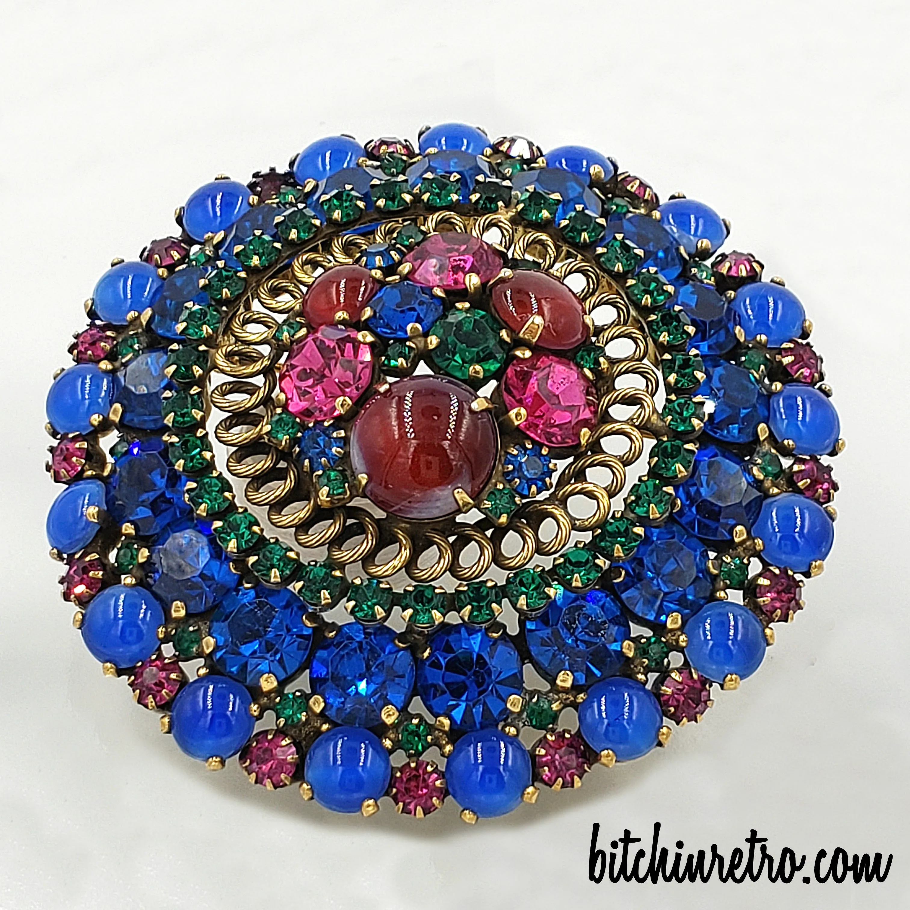Weiss Vintage Rhinestone Brooch in Vibrant Jewel Tones