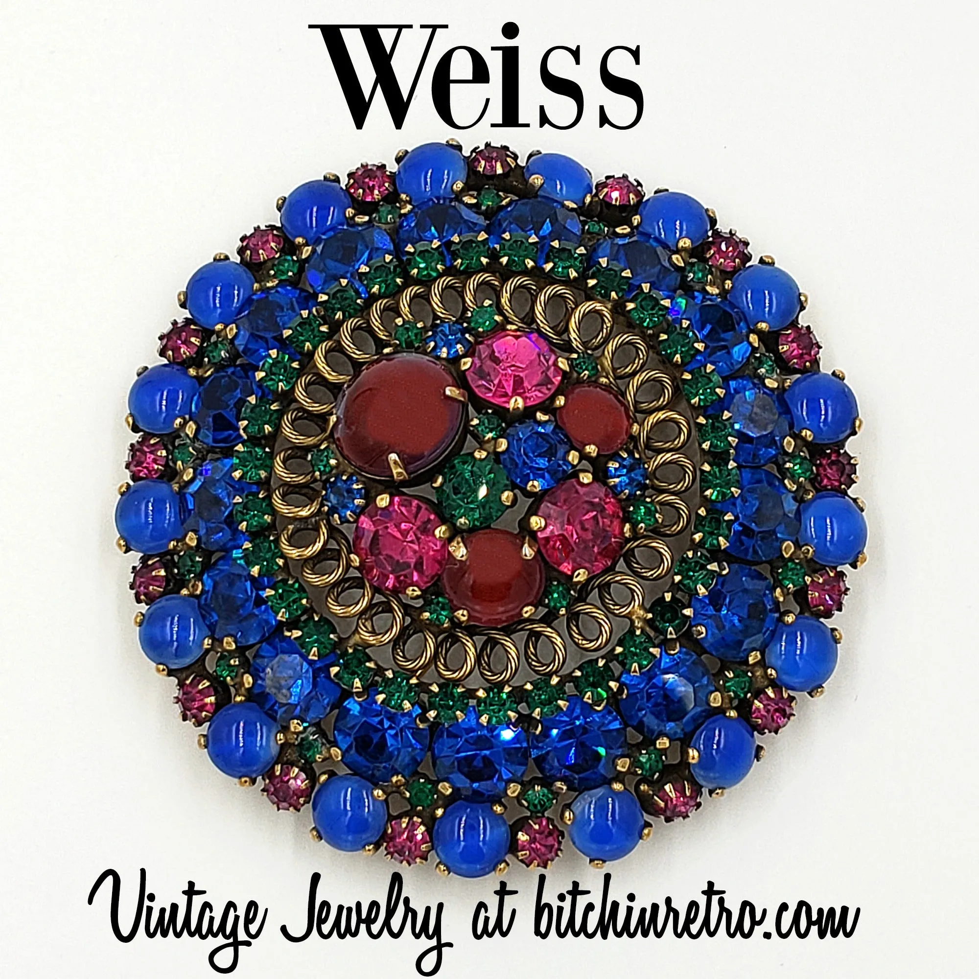 Weiss Vintage Rhinestone Brooch in Vibrant Jewel Tones