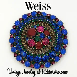 Weiss Vintage Rhinestone Brooch in Vibrant Jewel Tones
