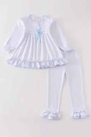 White Bow Ruffle Girl Set