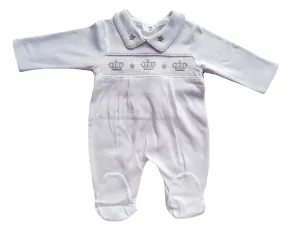 White Crown & Stars Smocked Babygrow