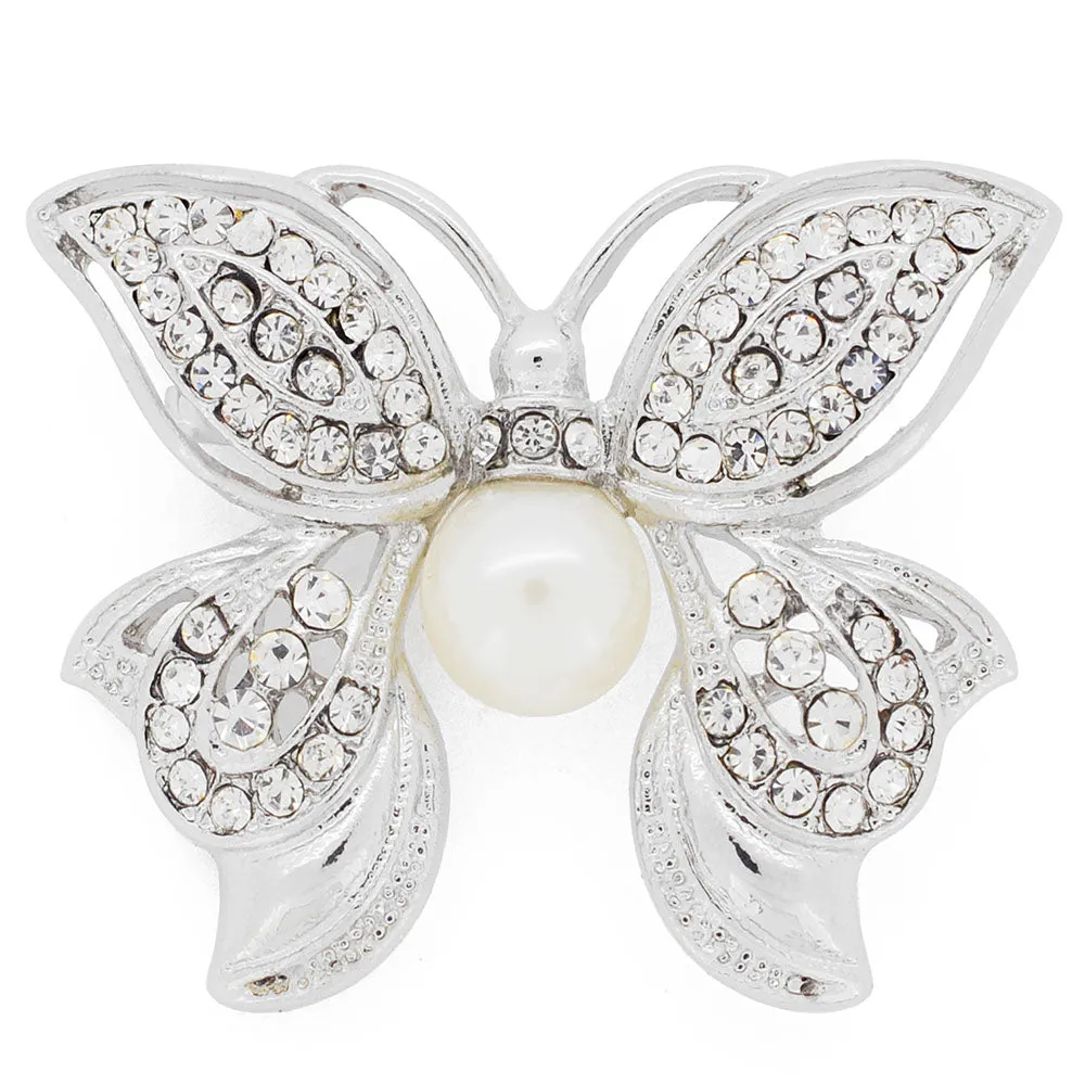 White Crystal Butterfly Pin Brooch