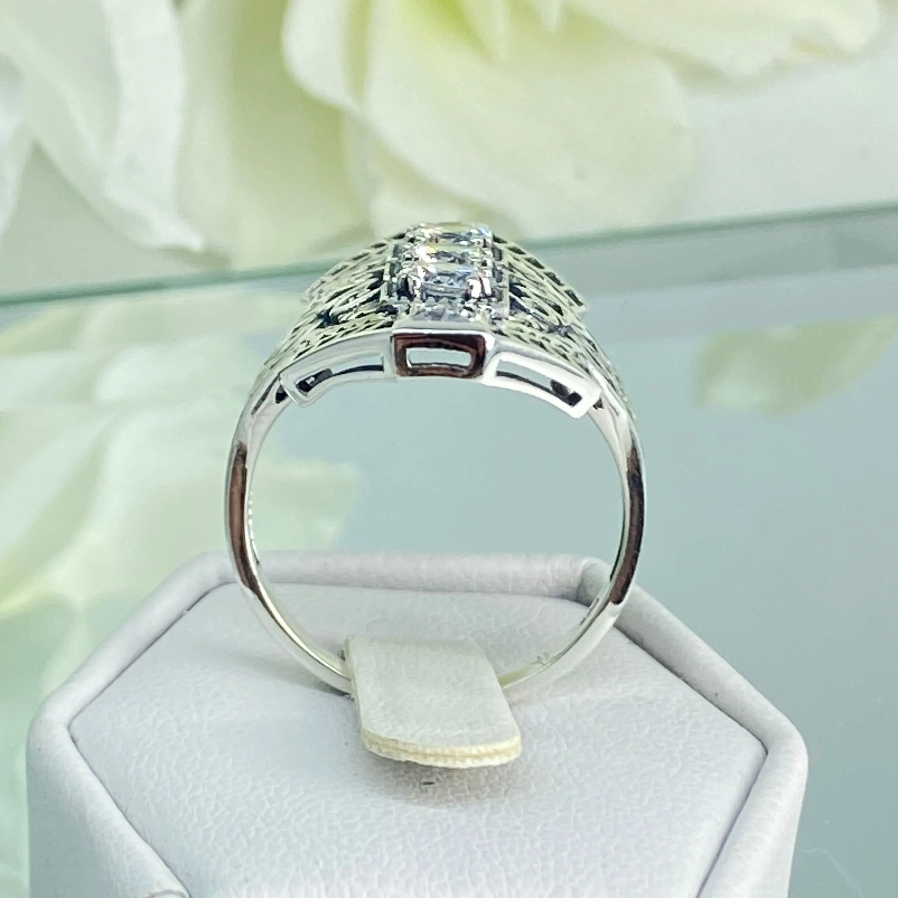 White CZ Ring, Art Deco 1930s Jewelry #D214
