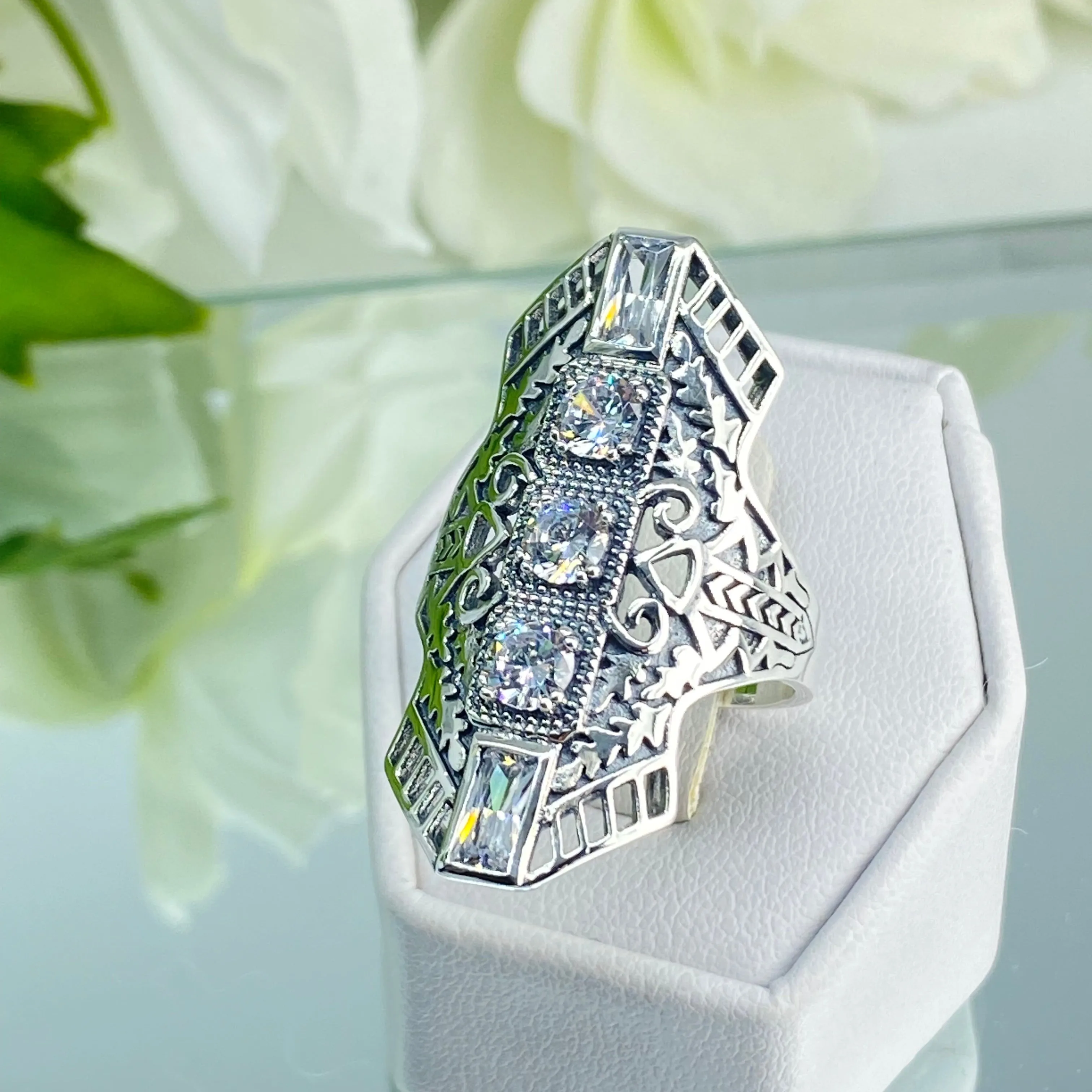 White CZ Ring, Art Deco 1930s Jewelry #D214
