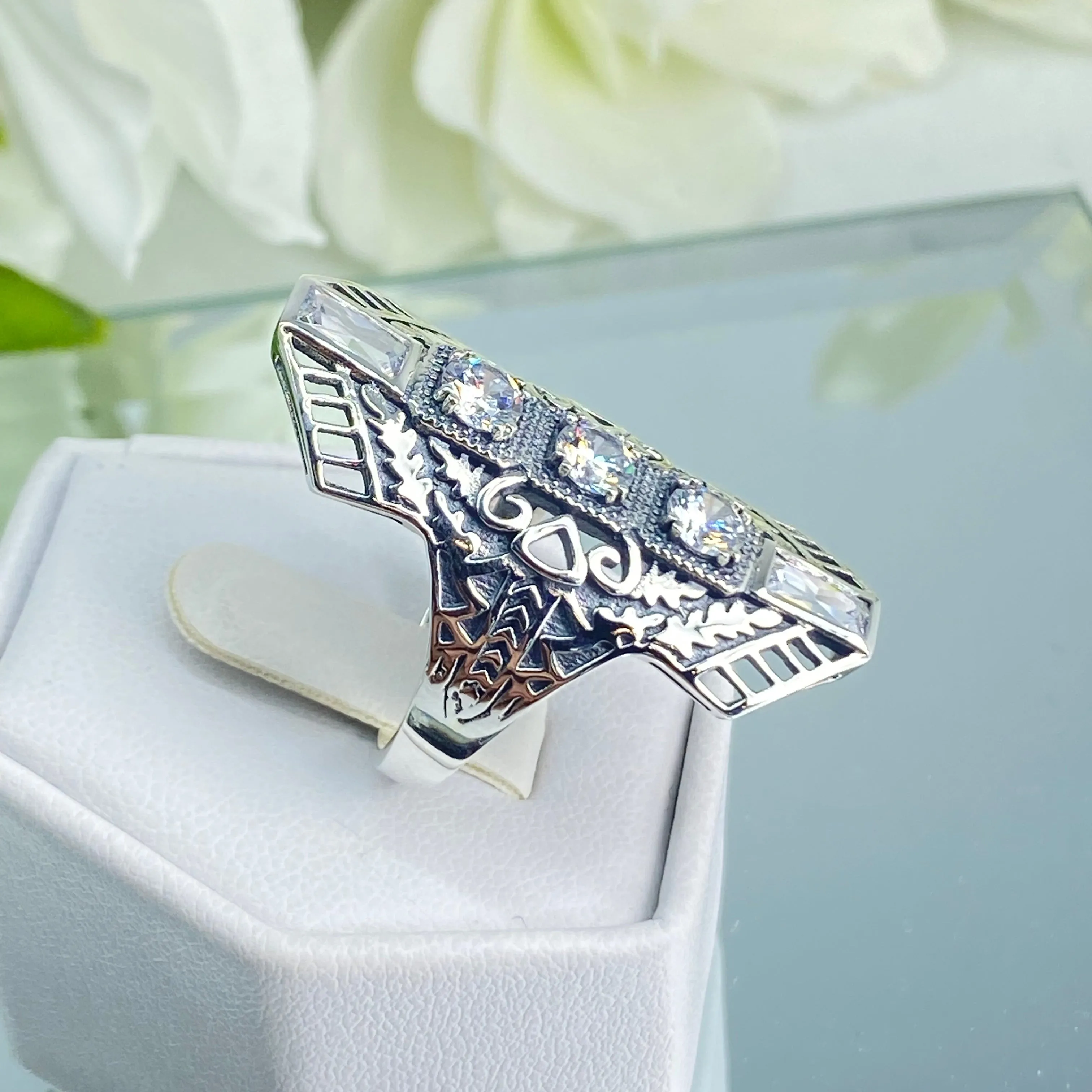White CZ Ring, Art Deco 1930s Jewelry #D214