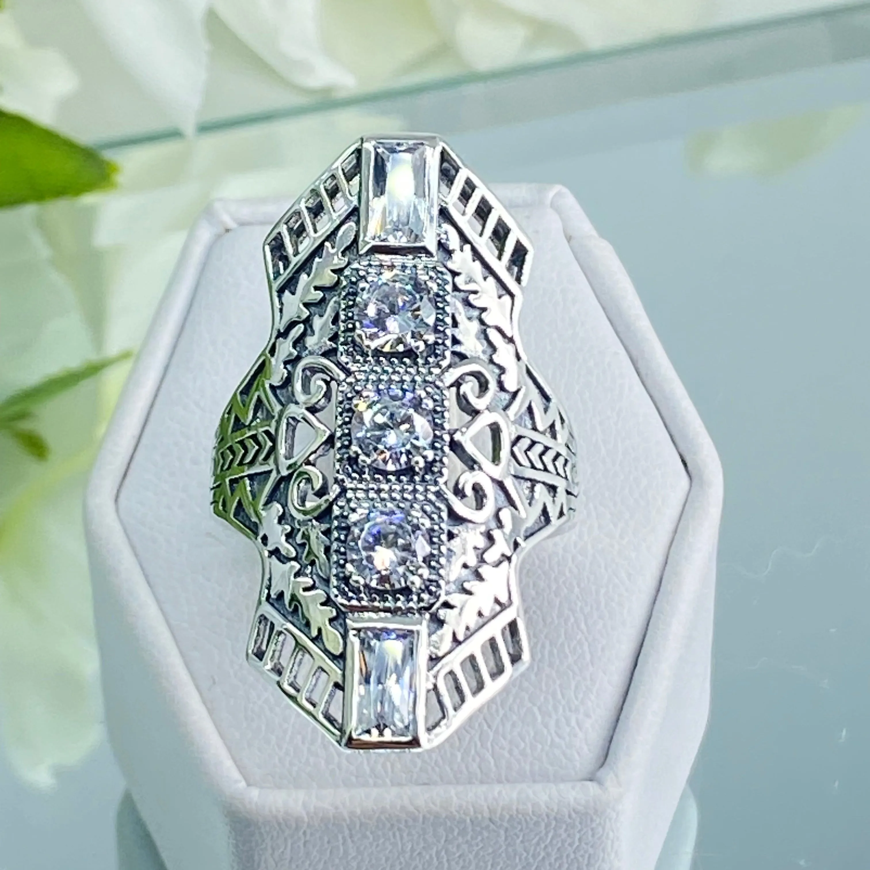 White CZ Ring, Art Deco 1930s Jewelry #D214