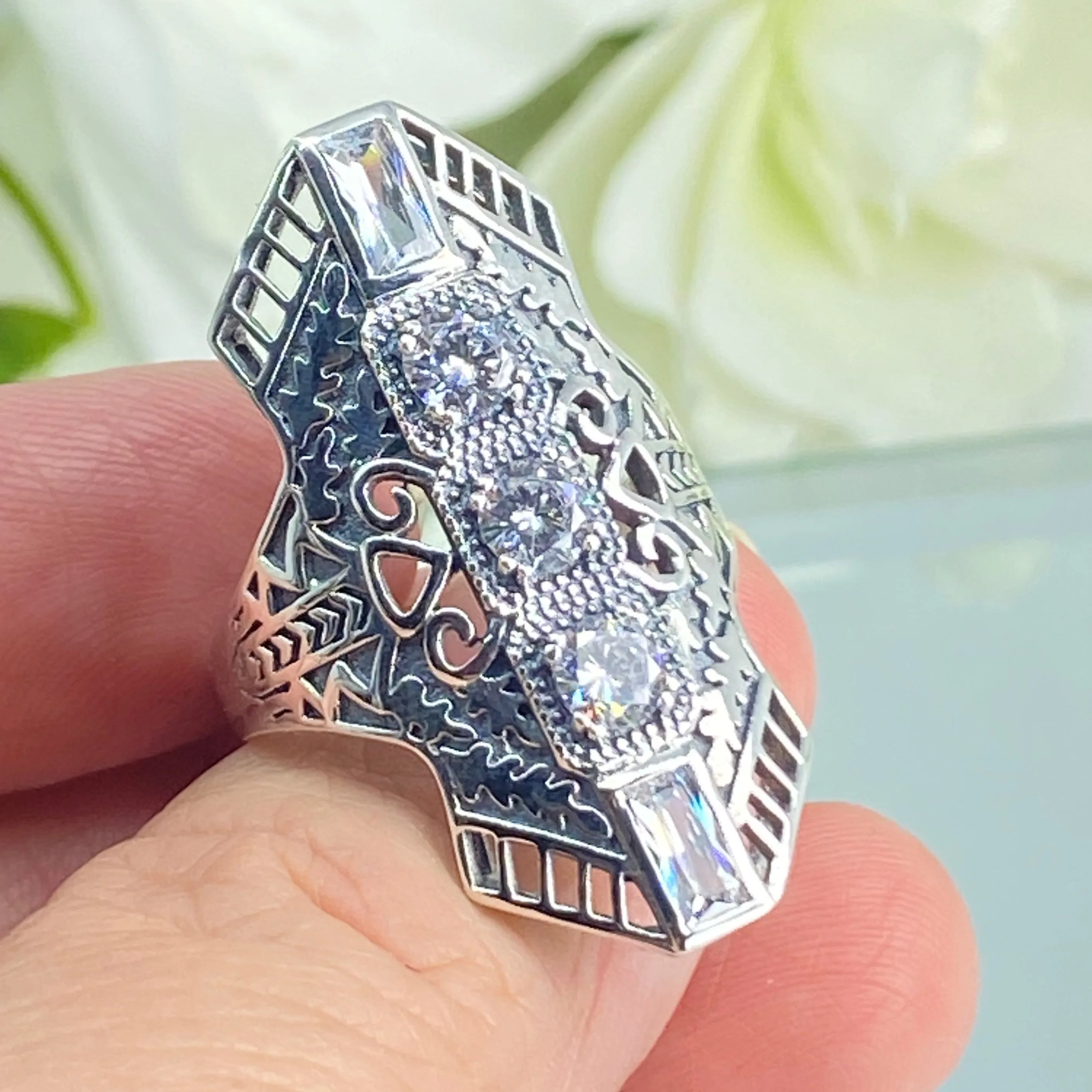 White CZ Ring, Art Deco 1930s Jewelry #D214