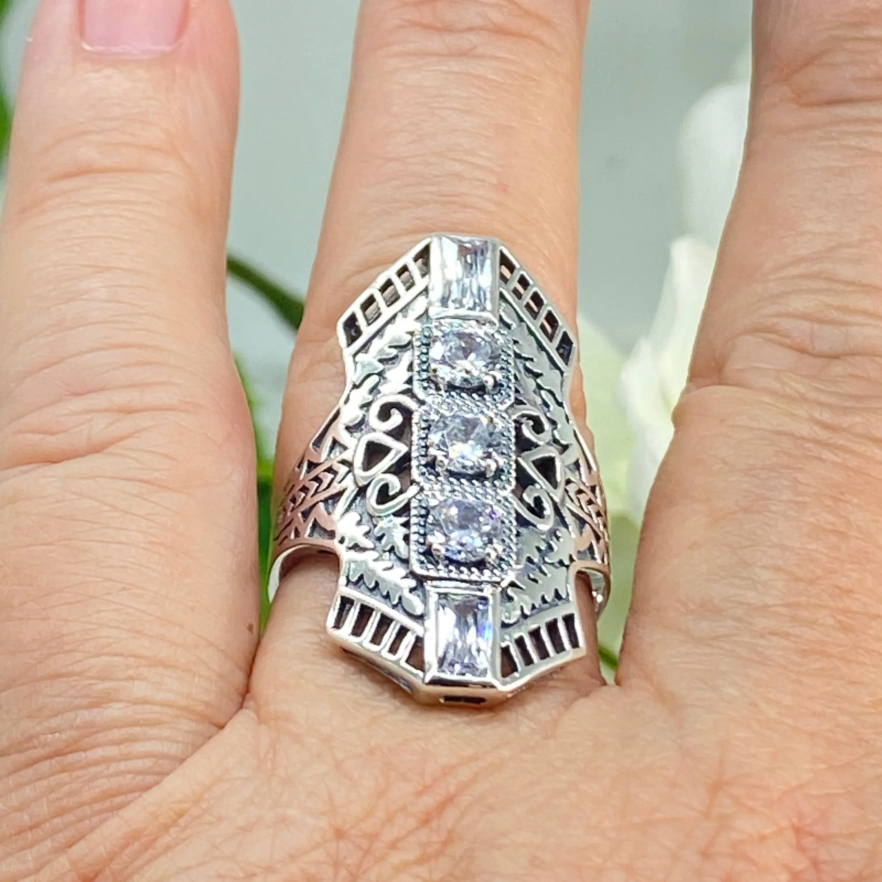 White CZ Ring, Art Deco 1930s Jewelry #D214
