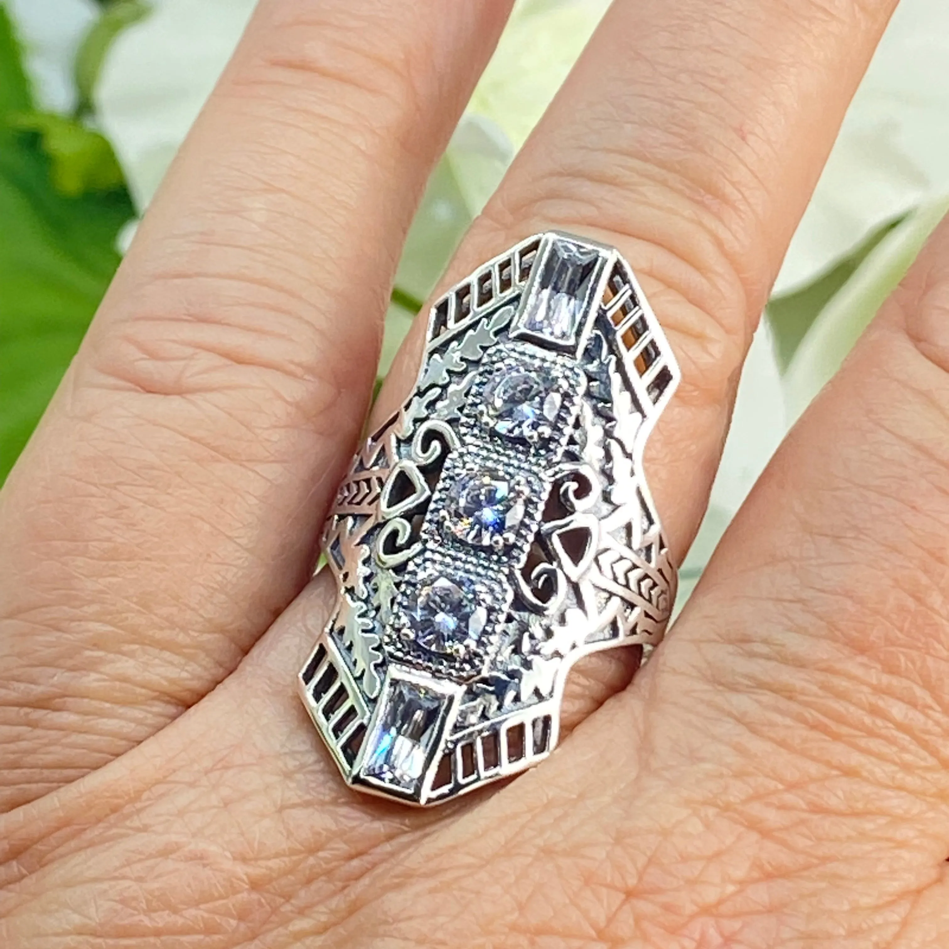 White CZ Ring, Art Deco 1930s Jewelry #D214