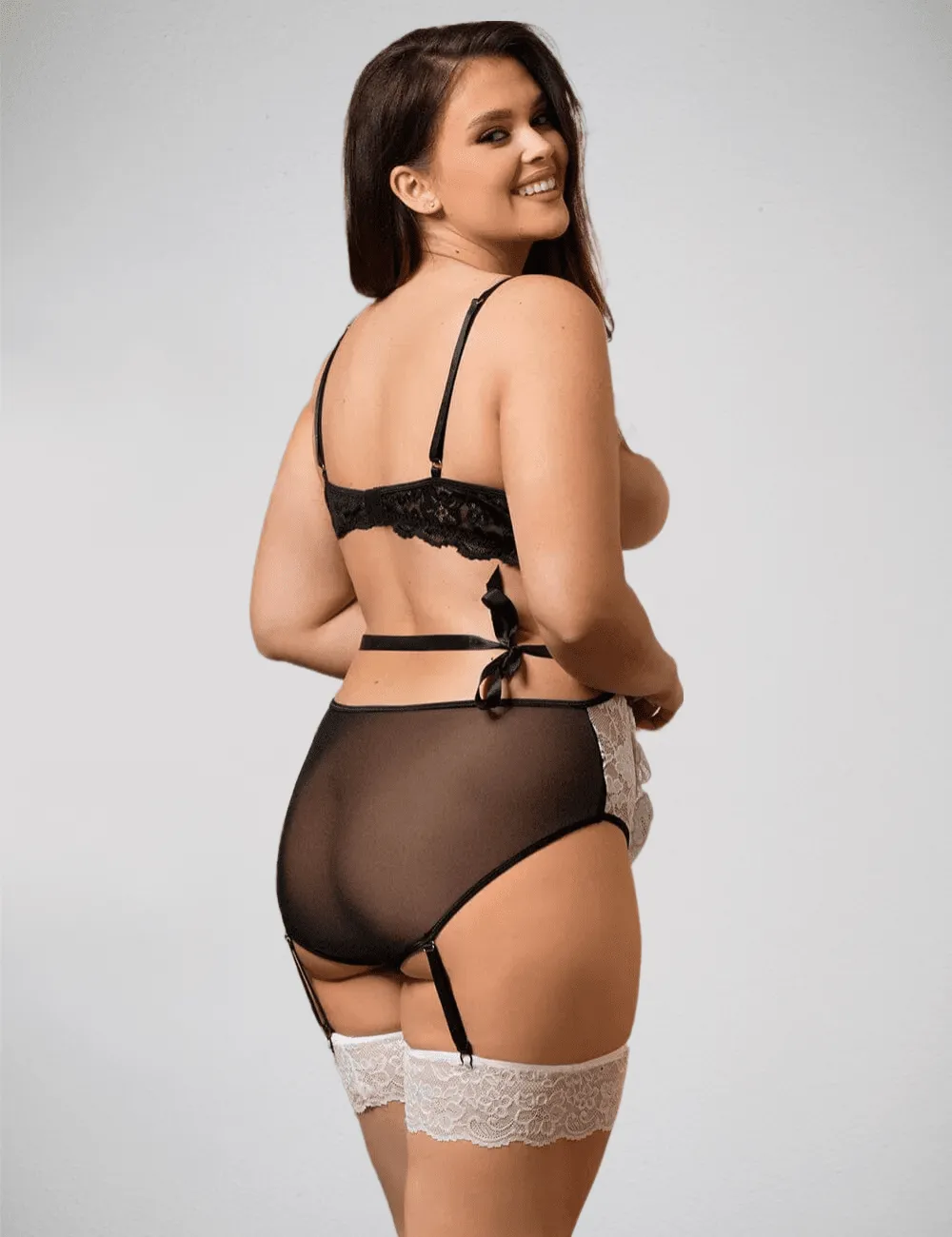 White Lace Maid Body with Cut-out Cups & Stocking Straps