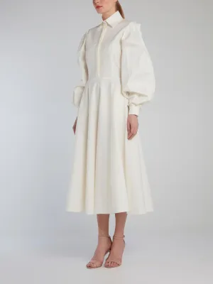 White Open Back Bishop Sleeve Shirt Dress