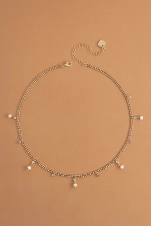White Pearl Mix Charm Necklace