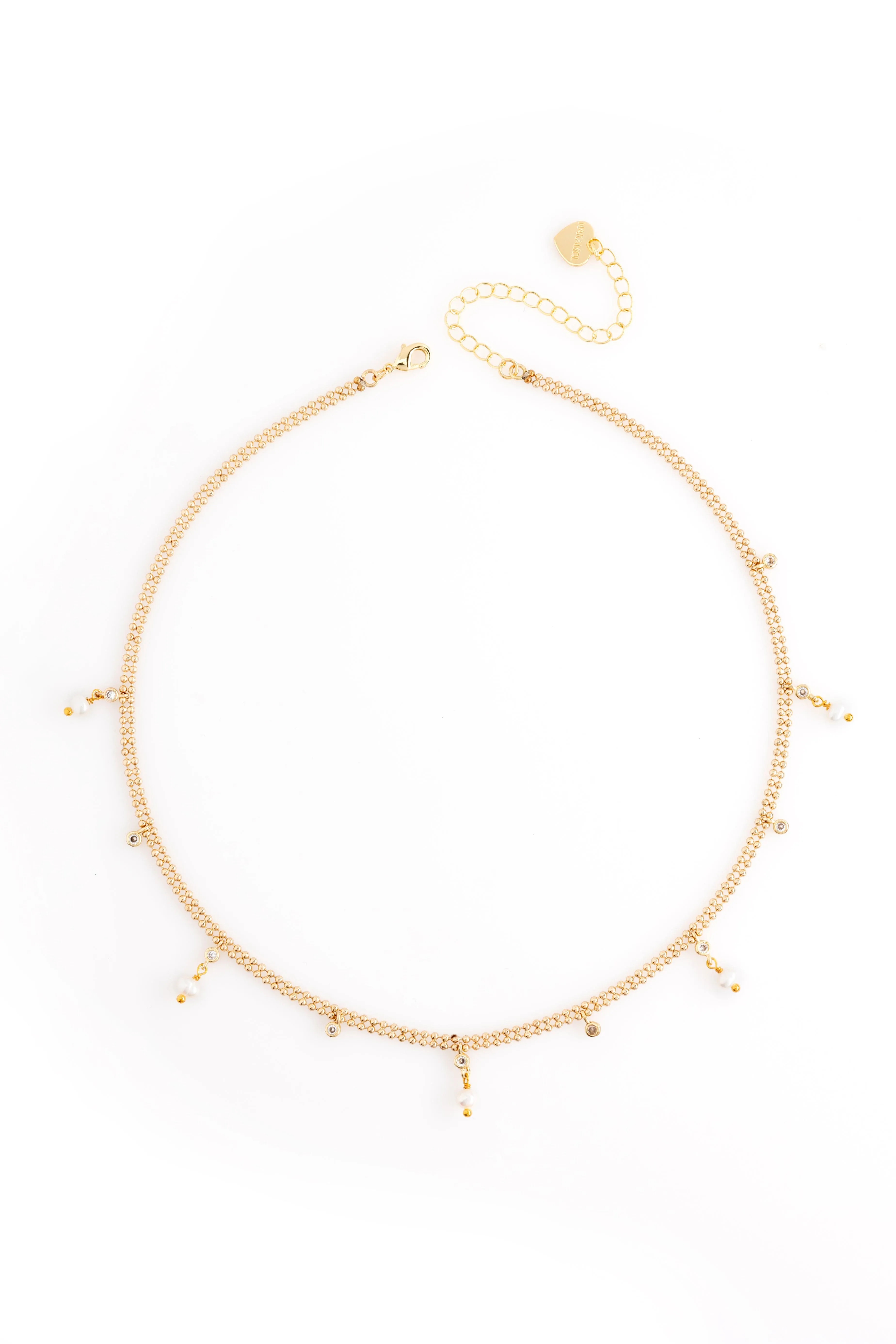 White Pearl Mix Charm Necklace