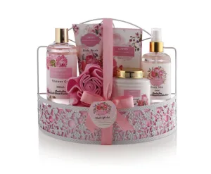 Wild Rose & Raspberry Leaf Bath Set - 8Pc Shower Caddy Gift