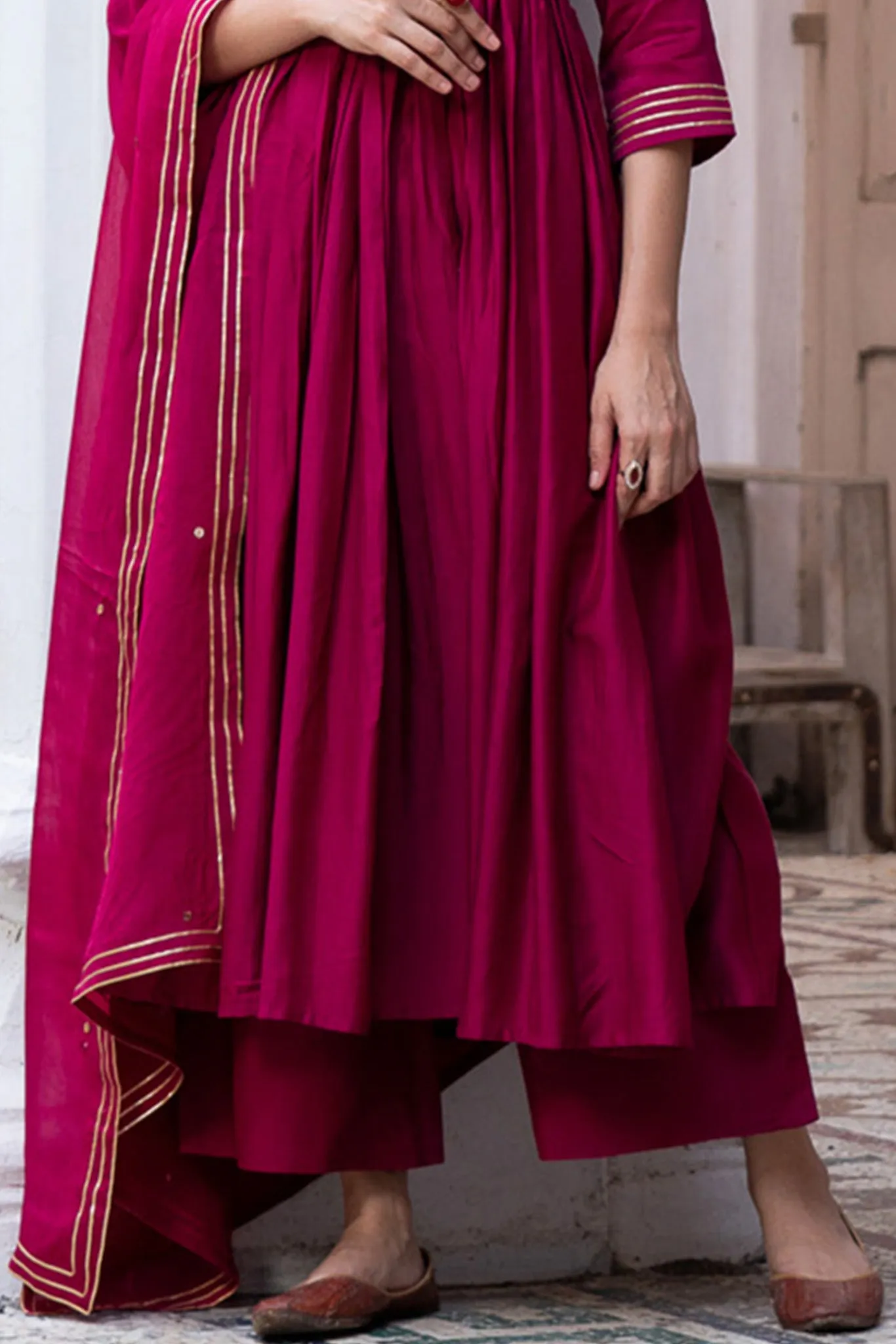 Wine Red Suit Set with Organza Dupatta